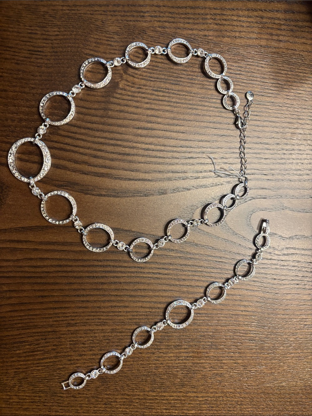 Liz Claiborne Silver Tone Crystal Circle Necklace and Bracelet Set
